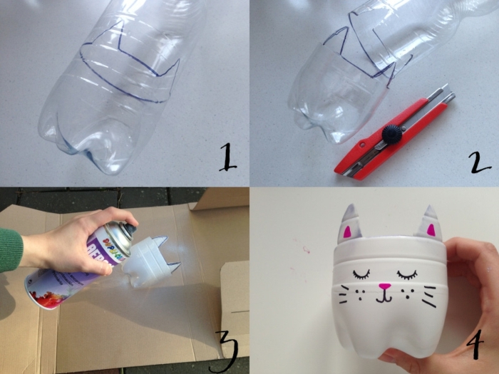 Upcycling ideen zum selbermachen katze blumentopf alte plastikflasche anleitung e1576512561903.jpg